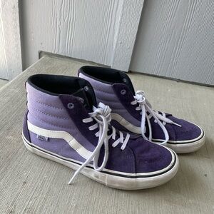 Vans Purple and White High-Top Sneakers with Signature Style